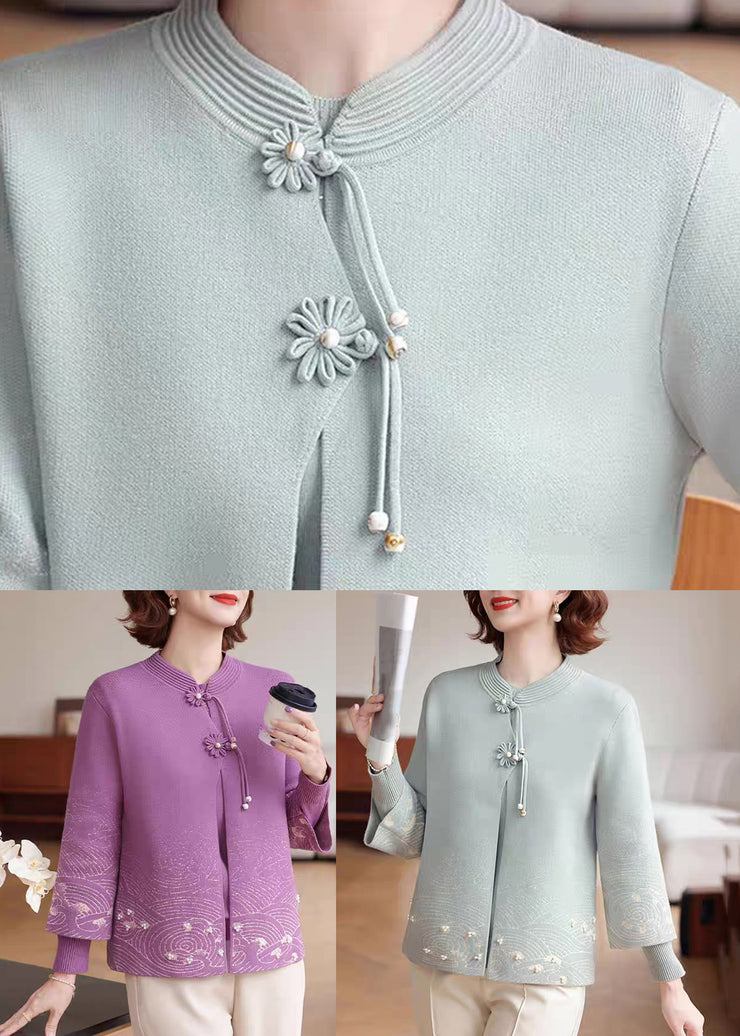 Purple Print Tassel Warm Fleece Cotton Knit Coat Fall