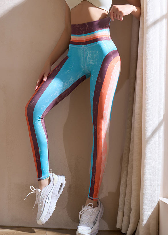 Purple Striped Butt Scrunch Capri Athletic Leggings
