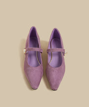 Purple Suede Buckle Strap Splicing Wedge Heels Shoes