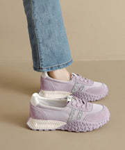 Purple Suede Lace Up Splicing Flat Shoes Women