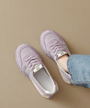 Purple Suede Lace Up Splicing Flat Shoes Women