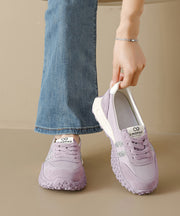 Purple Suede Lace Up Splicing Flat Shoes Women