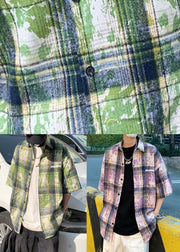 Purple Tie Dye Oversized Cotton Summer Men Shirts Peter Pan Collar
