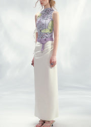 Purple White Asymmetrical Patchwork Maxi Dress Summer