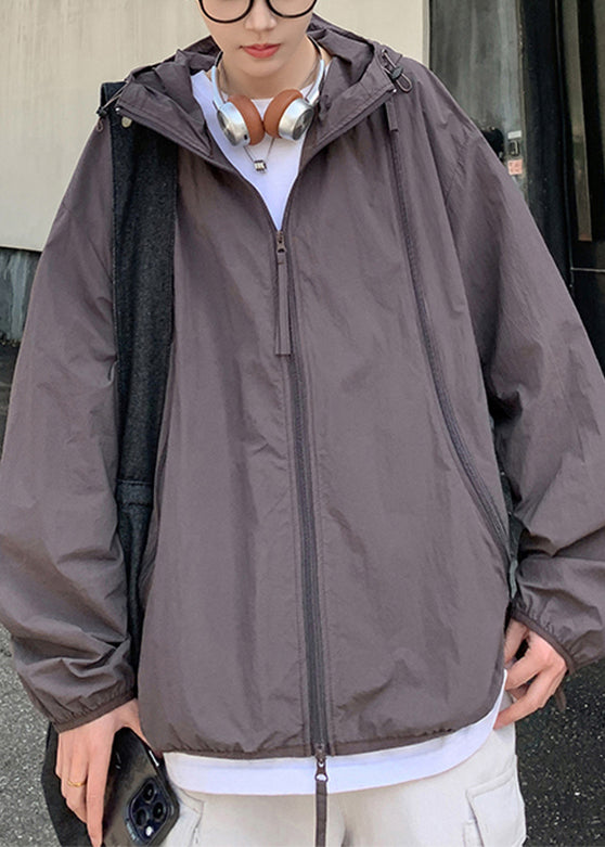 Purple Zippered Oversized Men UPF 50+ Coat Hooded