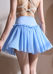 Push Up Blue Ruffled Tummy Control Gym Sports Skirts