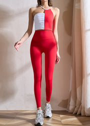 Push Up Red Wrinkled Sports Bra And Leggings Set Suit Athletic Leggings