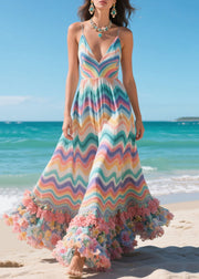 Rainbow Floral Decorated Chiffon Cami Dress Summer