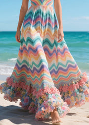 Rainbow Floral Decorated Chiffon Cami Dress Summer
