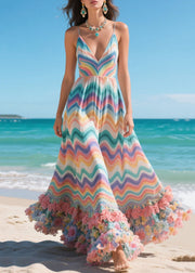 Rainbow Floral Decorated Chiffon Cami Dress Summer