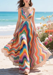 Rainbow Patchwork Lace Vacation Dresses Exra Large Hem Summer