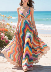 Rainbow Patchwork Lace Vacation Dresses Exra Large Hem Summer