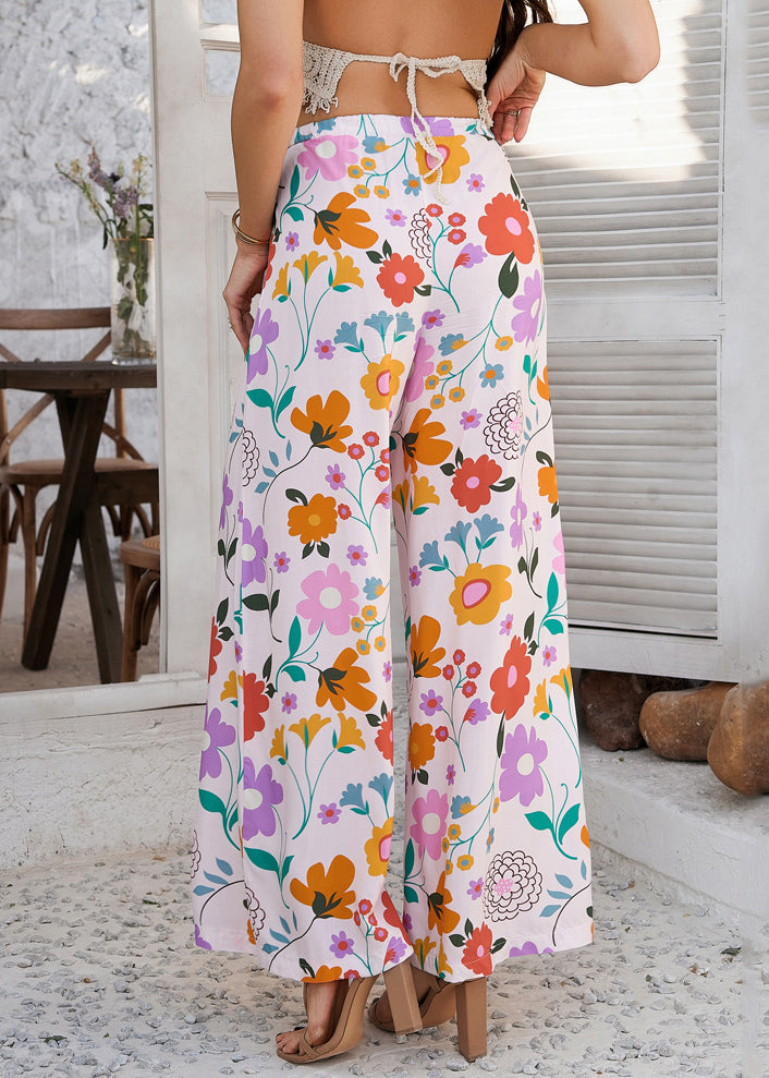 Rainbow Print Tie Waist Vacation Trousers Dresses