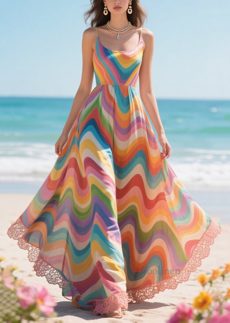 Rainbow Striped Chiffon Sundress Exra Large Hem Summer