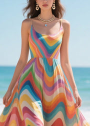 Rainbow Striped Chiffon Sundress Exra Large Hem Summer