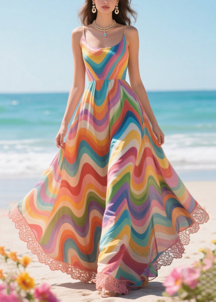 Rainbow Striped Chiffon Sundress Exra Large Hem Summer
