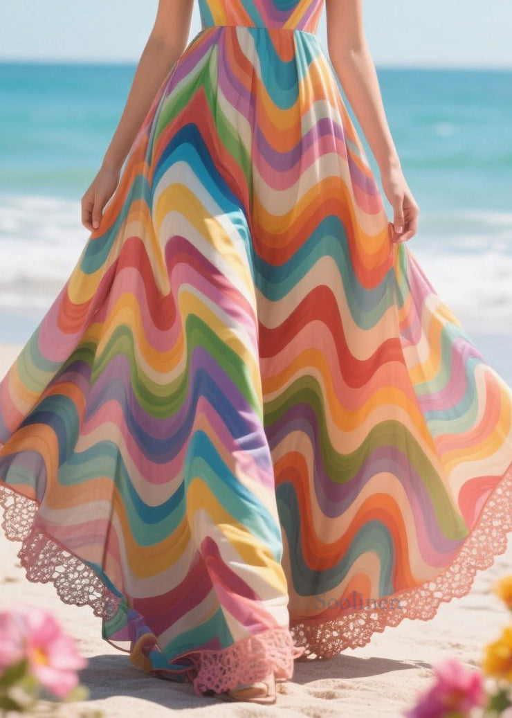 Rainbow Striped Chiffon Sundress Exra Large Hem Summer