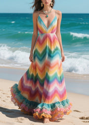 Rainbow Tie Dye Chiffon Cami Dress Ruffled Exra Large Hem Summer
