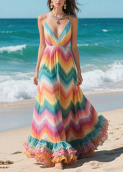 Rainbow Tie Dye Chiffon Cami Dress Ruffled Exra Large Hem Summer