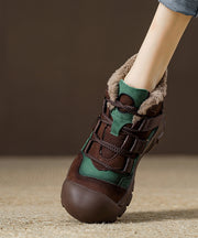 Red Cowhide Leather Boots Fuzzy Wool Lined Splicing Lace Up