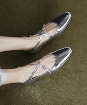 Red Cowhide Leather Cross Strap Splicing Chic Flat Feet Shoes