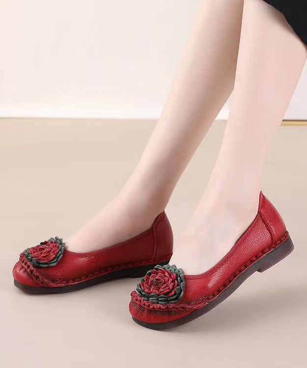 Red Flat Shoes For Women Comfortable Splicing Floral soolinen shoes-20251