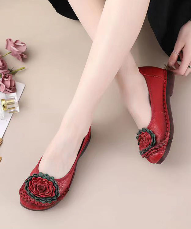 Red Flat Shoes For Women Comfortable Splicing Floral soolinen shoes-20251