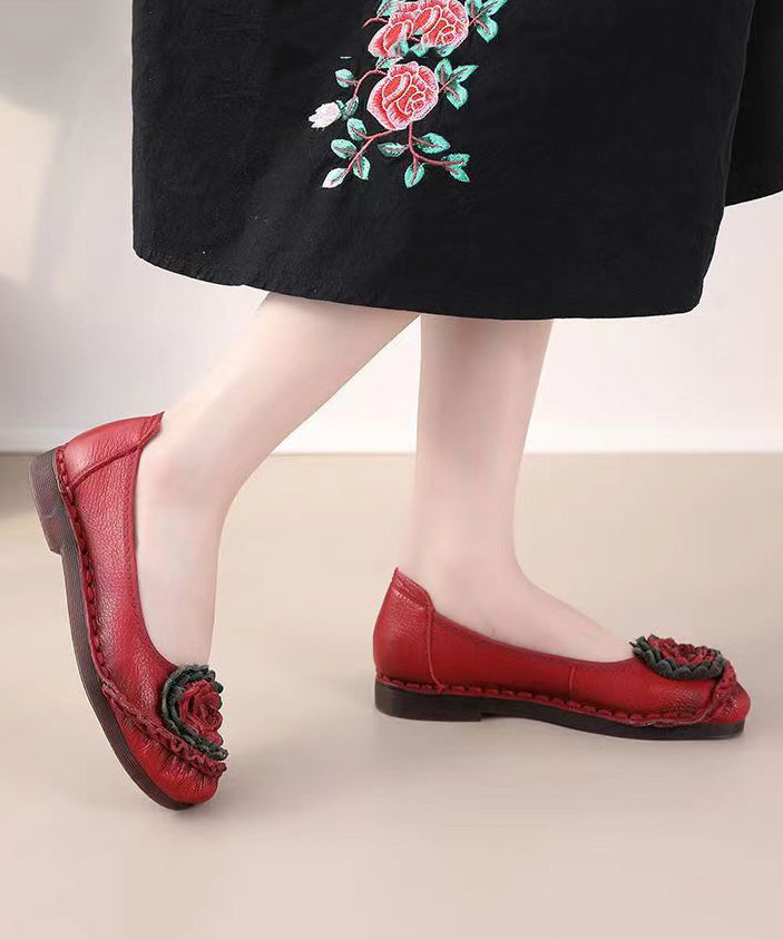 Red Flat Shoes For Women Comfortable Splicing Floral soolinen shoes-20251
