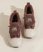 Red Fuzzy Wool Lined Splicing Platform Flat Shoes Women