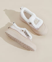 Red Fuzzy Wool Lined Splicing Platform Flat Shoes Women