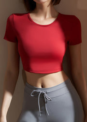 Red Hollow Out Solid Workout Yoga Top
