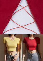 Red Hollow Out Solid Workout Yoga Top