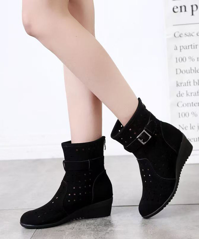 Red Hollow Out Splicing Women Wedge Boots