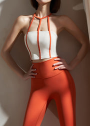 Red Hollow Out Sports Bra And Leggings Set Suit