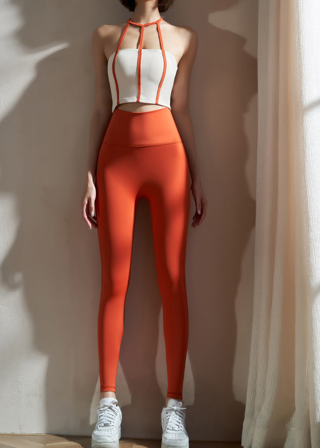Red Hollow Out Sports Bra And Leggings Set Suit