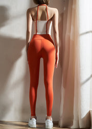 Red Hollow Out Sports Bra And Leggings Set Suit