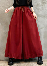 Red Lace Up Elastic Waist Cotton Crop Pants Pockets Spring