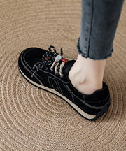 Red Lace Up Platform Suede Casual Splicing Flats