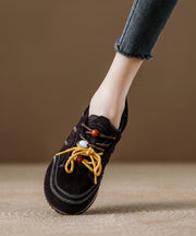 Red Lace Up Platform Suede Casual Splicing Flats