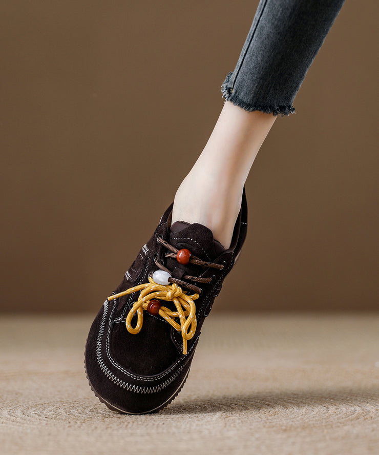 Red Lace Up Platform Suede Casual Splicing Flats