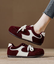 Red Lace Up Platform Suede Fashion Splicing Flat Shoes