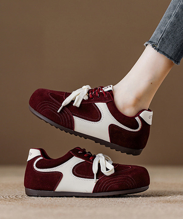 Red Lace Up Platform Suede Fashion Splicing Flat Shoes