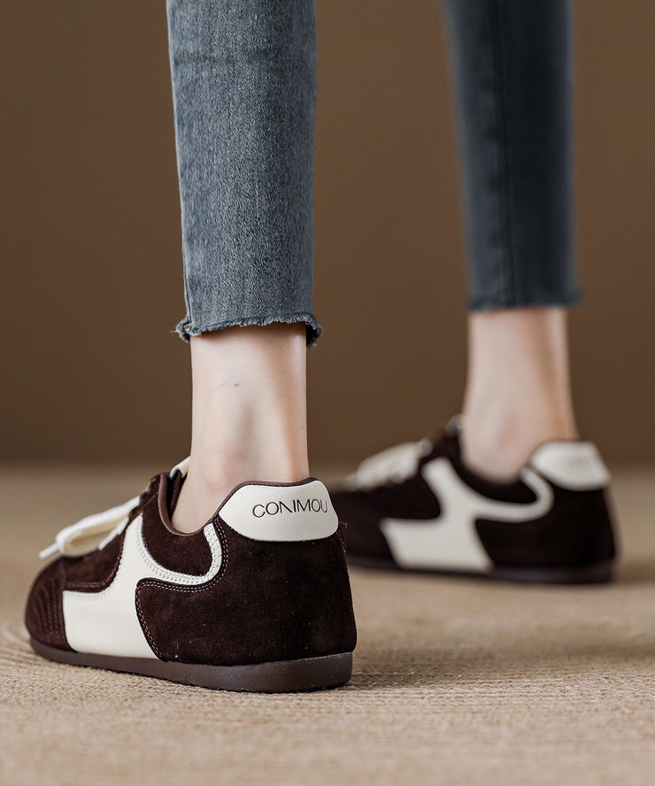 Red Lace Up Platform Suede Fashion Splicing Flat Shoes