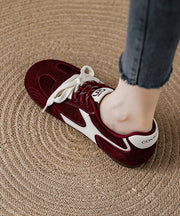 Red Lace Up Platform Suede Fashion Splicing Flat Shoes
