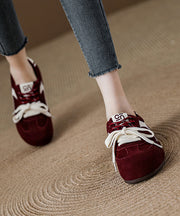 Red Lace Up Platform Suede Fashion Splicing Flat Shoes