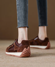 Red Lace Up Platform Suede Women Splicing Flats