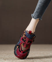 Red Lace Up Splicing Stylish Suede Platform Sport Shoes