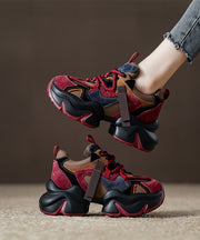 Red Lace Up Splicing Stylish Suede Platform Sport Shoes