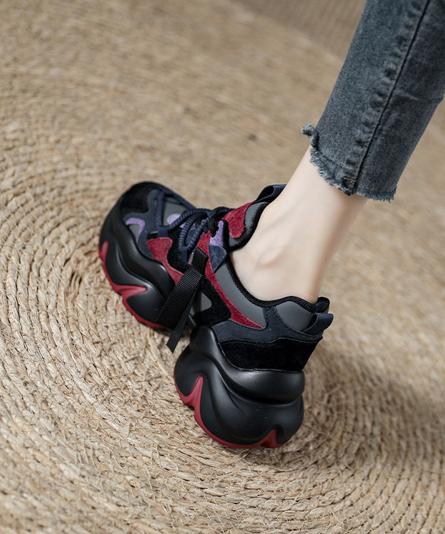 Red Lace Up Splicing Stylish Suede Platform Sport Shoes