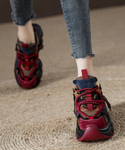 Red Lace Up Splicing Stylish Suede Platform Sport Shoes